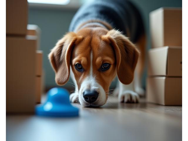 Dog with its nose to the ground, actively searching for scent, focused and engaged.